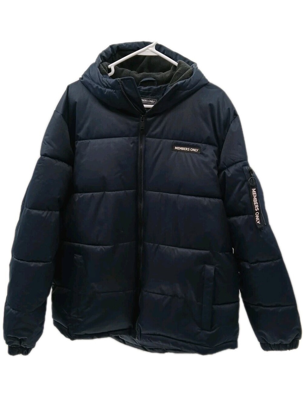 Members Only  Puffer Jacket Mens Large Blue Hooded Full Zip Windproof Winter Ski